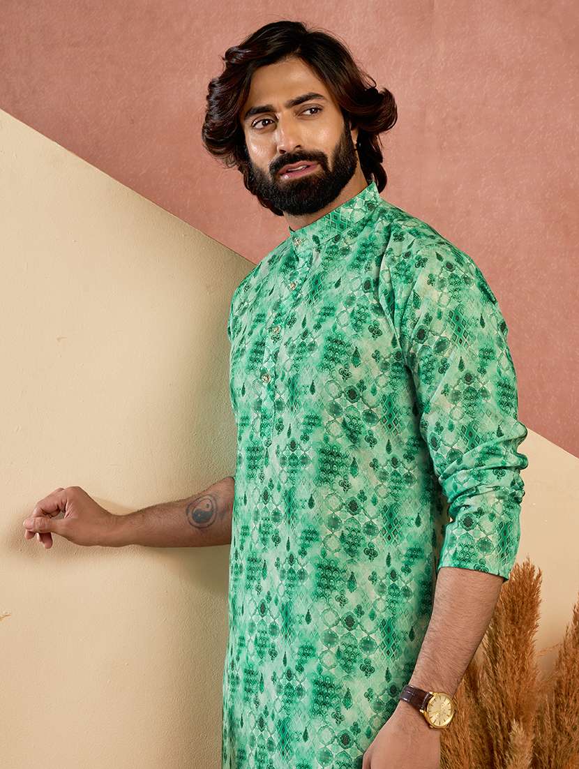 men printed mandarin neck kurta pyjama set - 22594490 -  Standard Image - 1