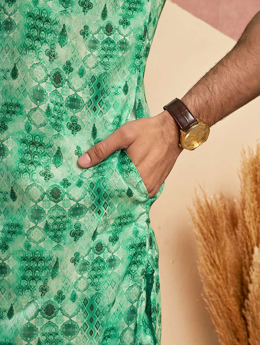men printed mandarin neck kurta pyjama set - 22594490 -  Standard Image - 4