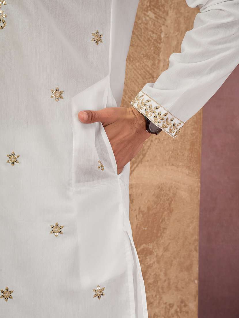 men embroidered mandarin neck kurta pyjama set - 22594491 -  Standard Image - 1