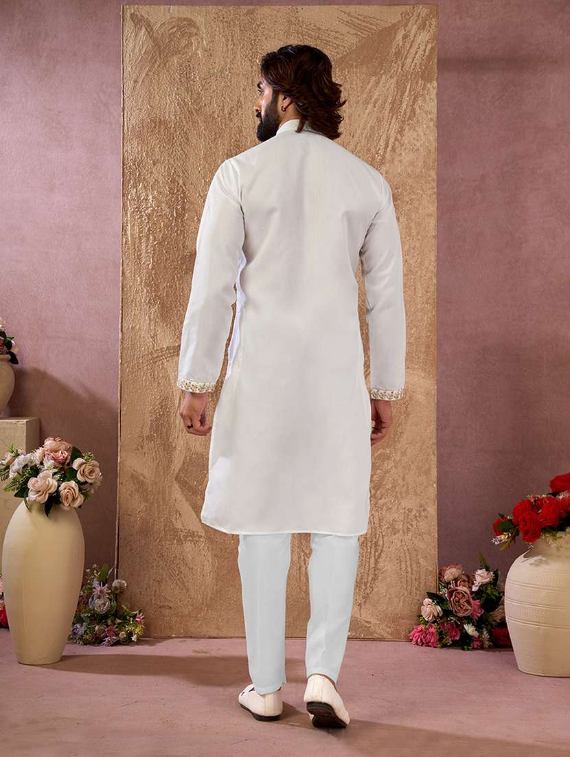 men embroidered mandarin neck kurta pyjama set - 22594491 -  Standard Image - 4