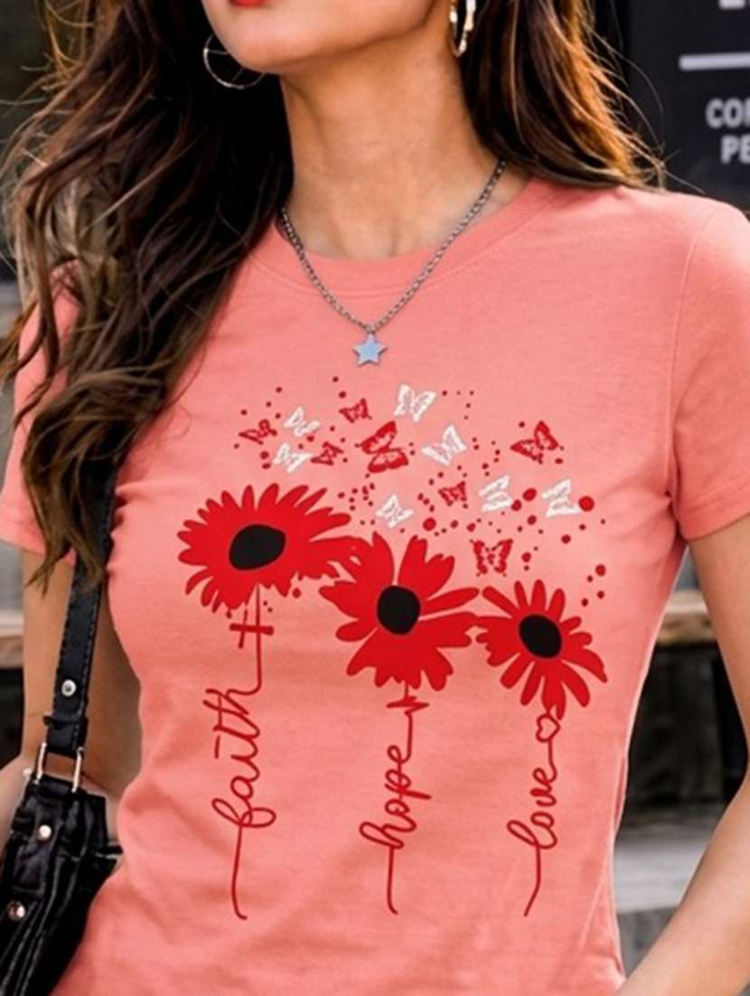 women printed short sleeve regular fit t-shirt - 22594495 -  Standard Image - 1