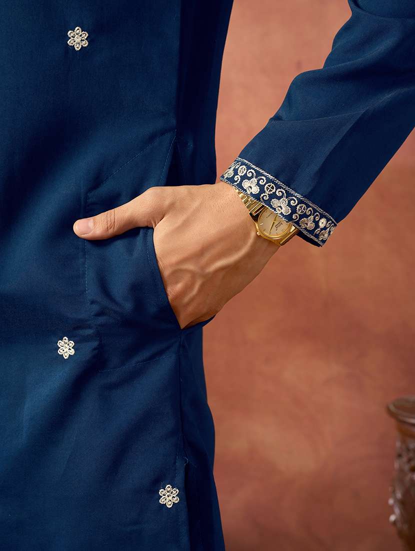 men solid with work mandarin neck kurta pyjama set - 22594537 -  Standard Image - 1