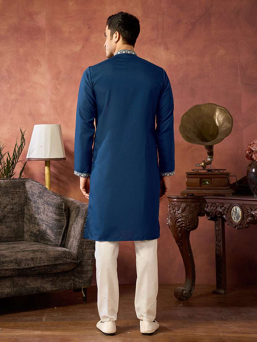 men solid with work mandarin neck kurta pyjama set - 22594537 -  Standard Image - 4