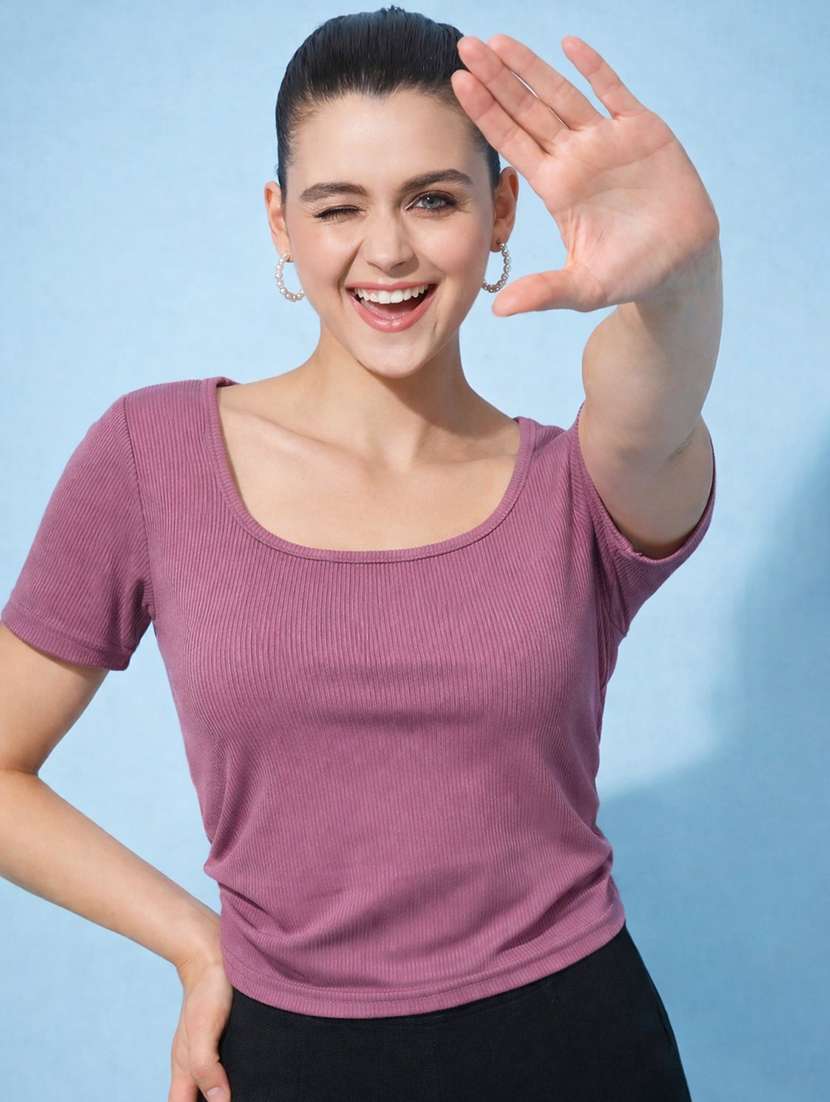 women solid short sleeves regular top - 22594550 -  Standard Image - 1