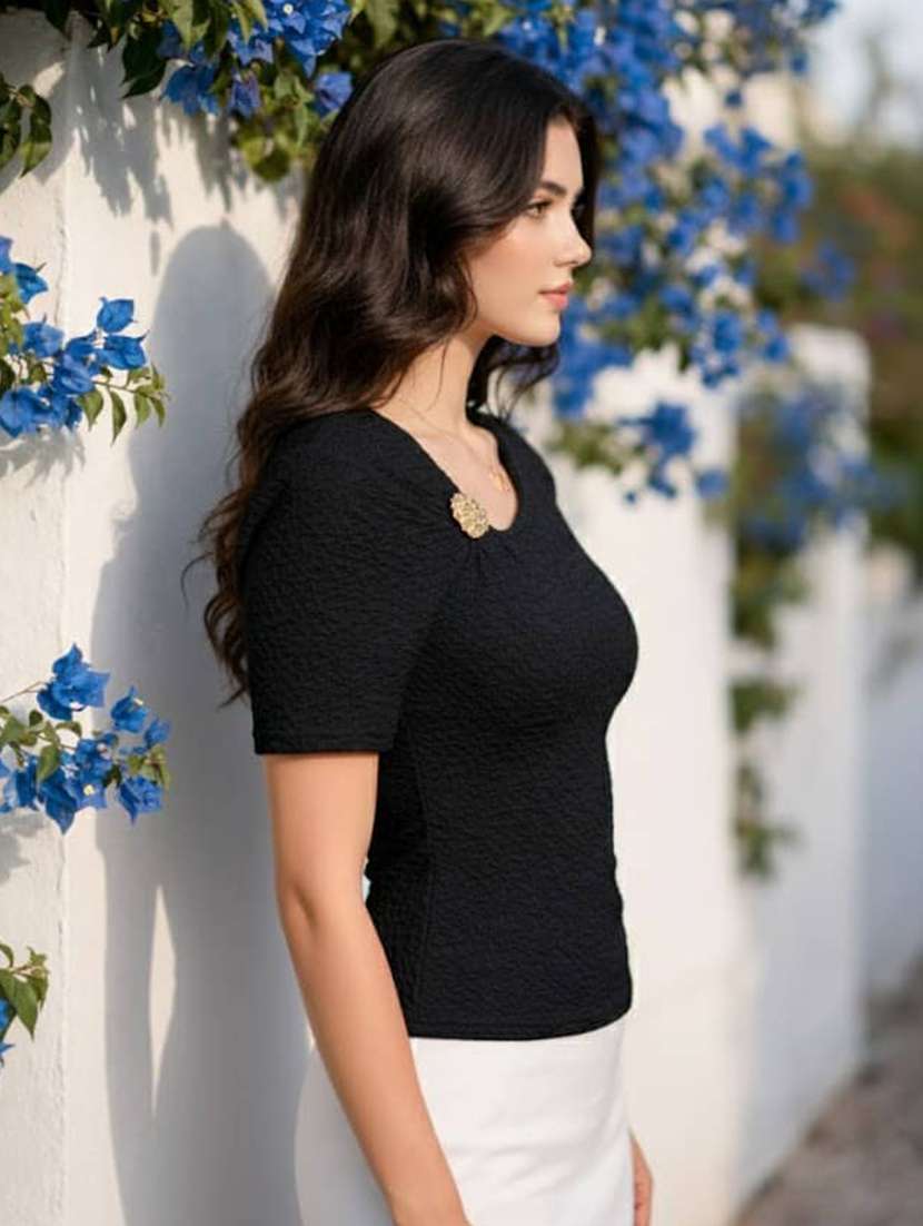 women self design short sleeves regular top - 22594558 -  Standard Image - 1