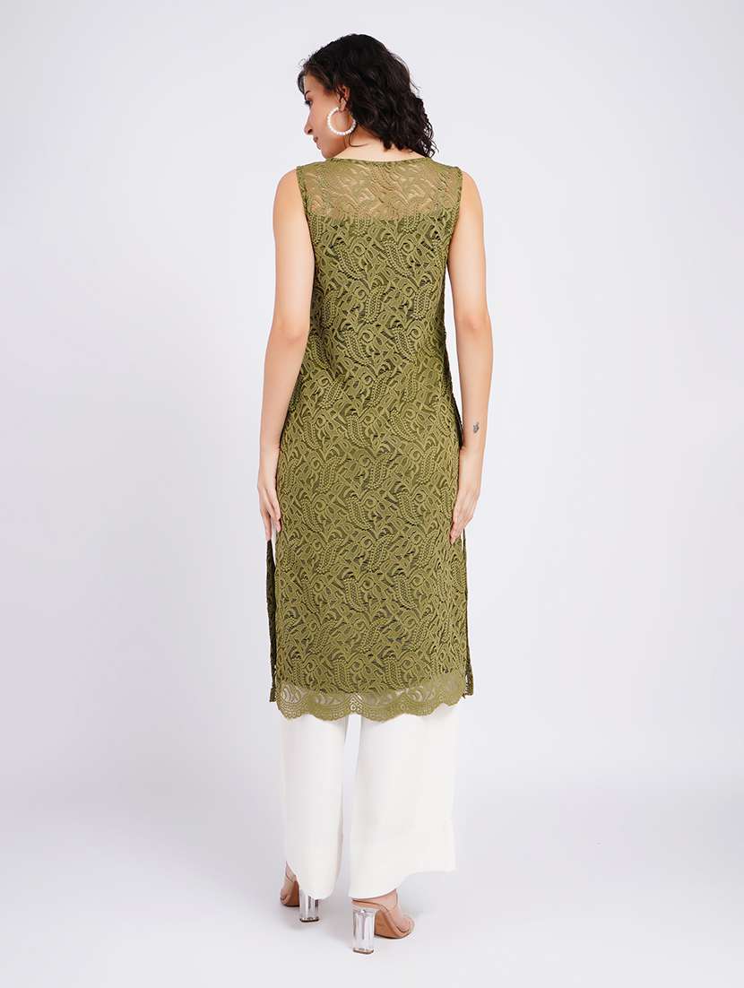 women self design sleeveless straight kurta - 22594610 -  Standard Image - 4