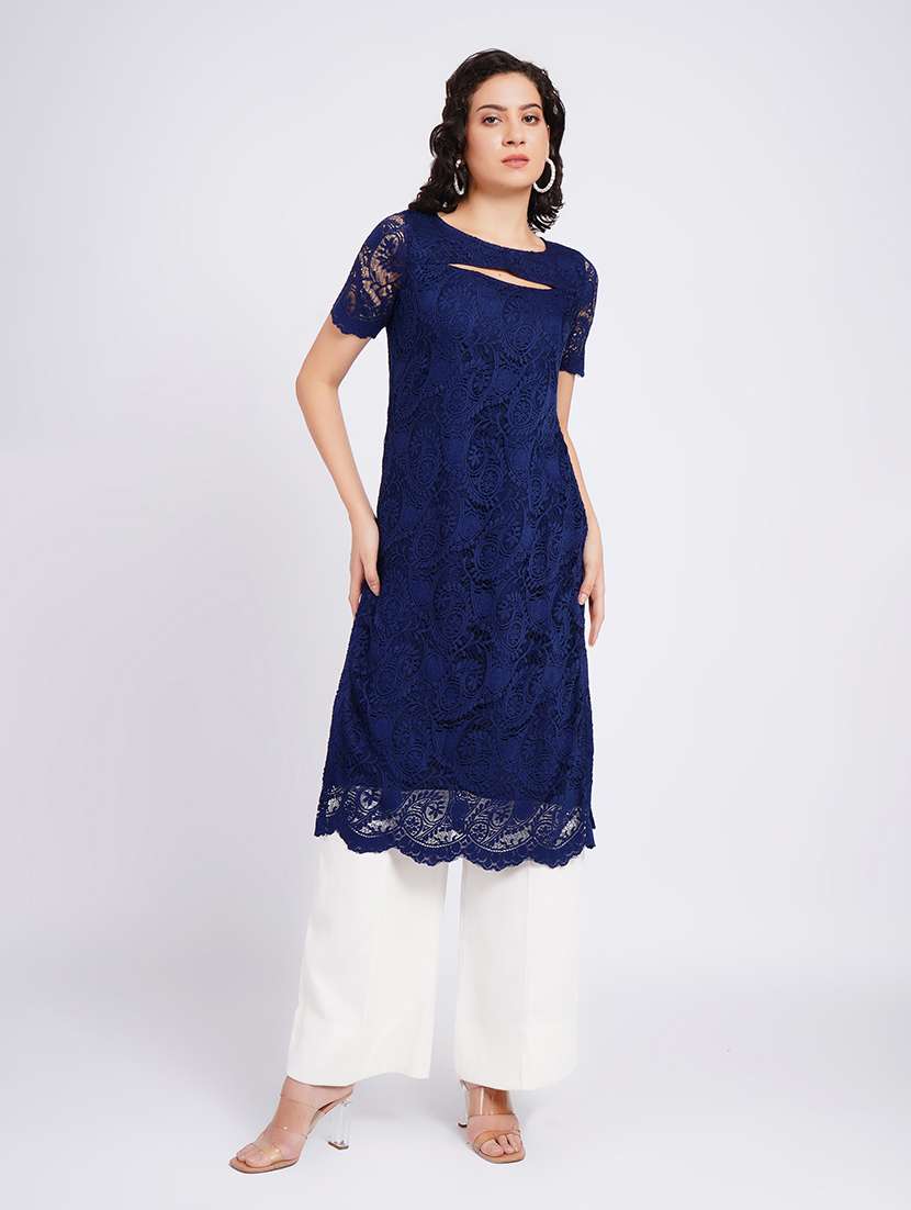 women self design short sleeves straight kurta - 22594611 -  Standard Image - 1