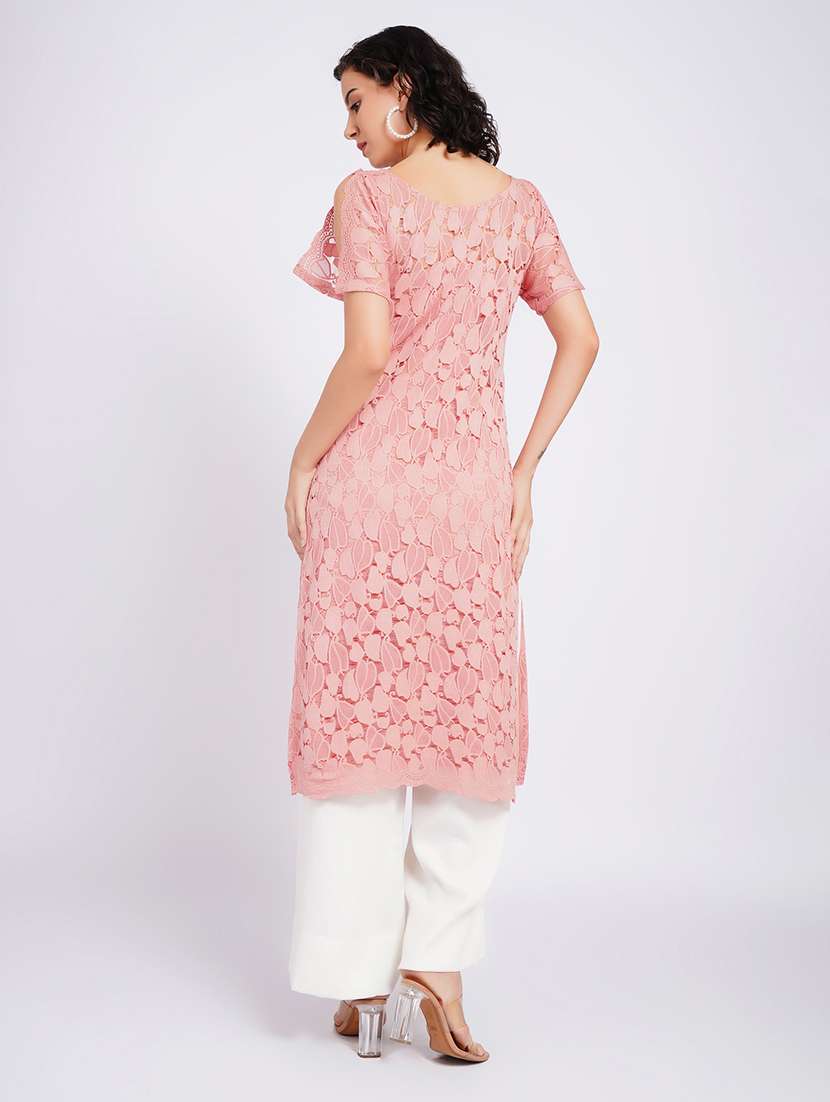women self design short sleeves straight kurta - 22594612 -  Standard Image - 4
