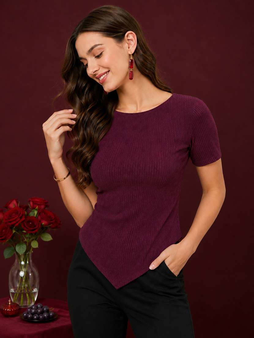 women self design short sleeves regular top - 22594762 -  Standard Image - 1