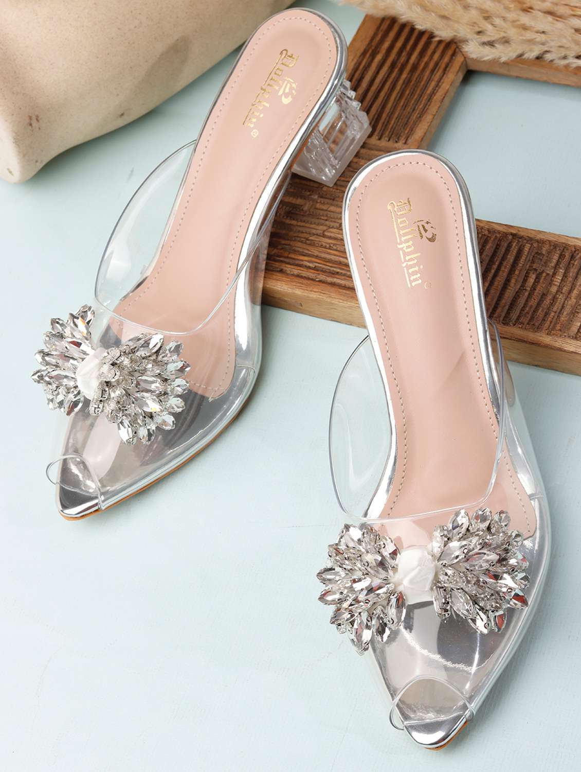 women embellished slip on mules