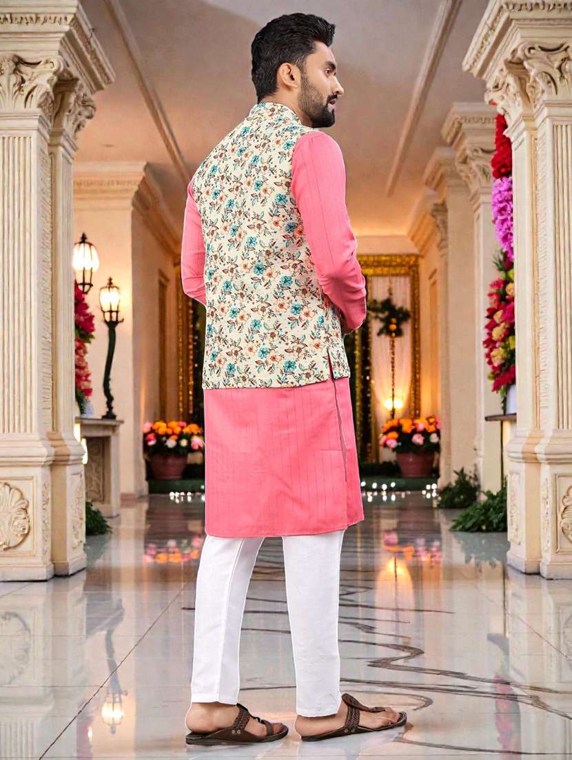 Men Printed Mandarin Neck Kurta Pyjama Set With Jacket - 22595004 -  Standard Image - 4