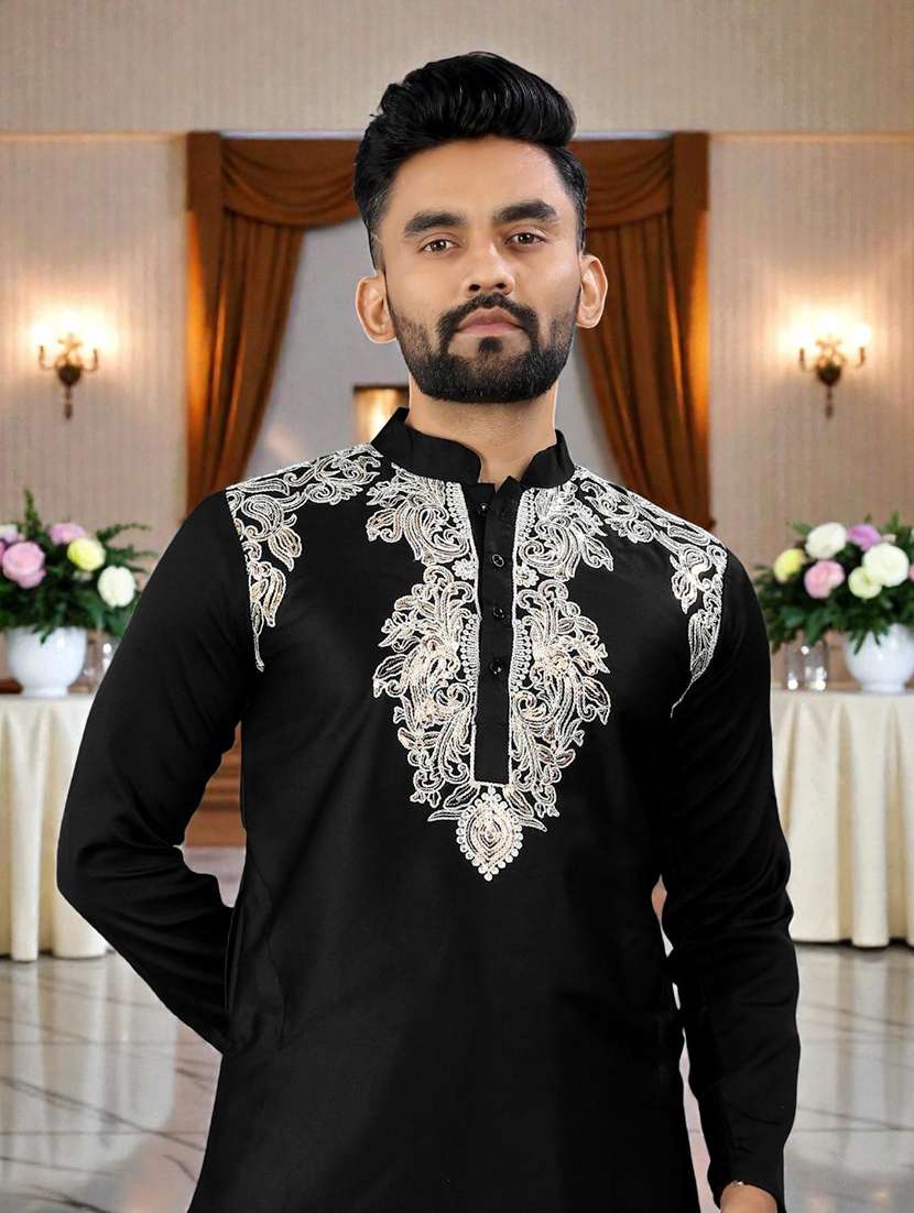 men embroidered long sleeves kurta salwar set - 22595047 -  Standard Image - 1