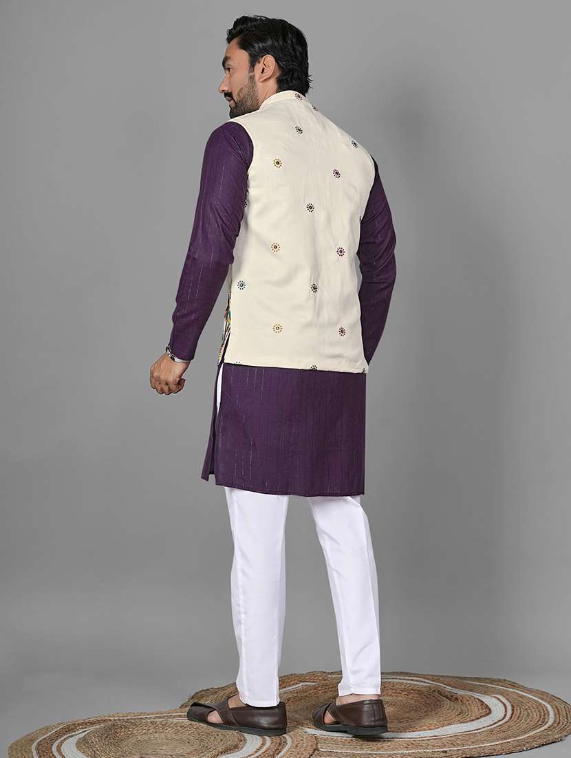 men embroidered mandarin neck nehru jacket - 22595077 -  Standard Image - 4