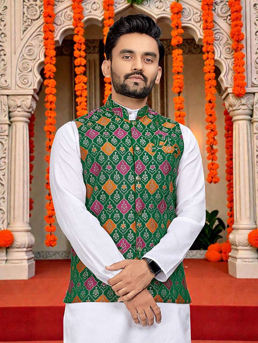 Men Self Design Mandarin Neck Nehru Jacket - 22595094 -  Standard Image - 1