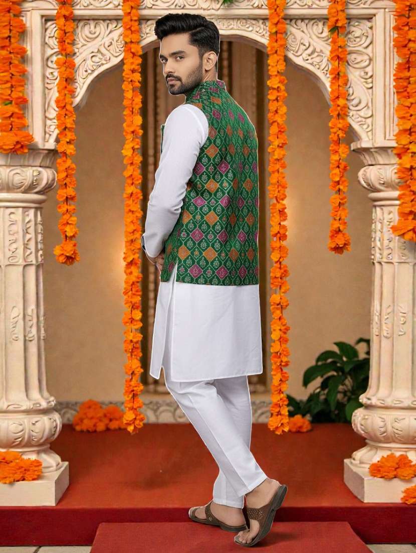 Men Self Design Mandarin Neck Nehru Jacket - 22595094 -  Standard Image - 4