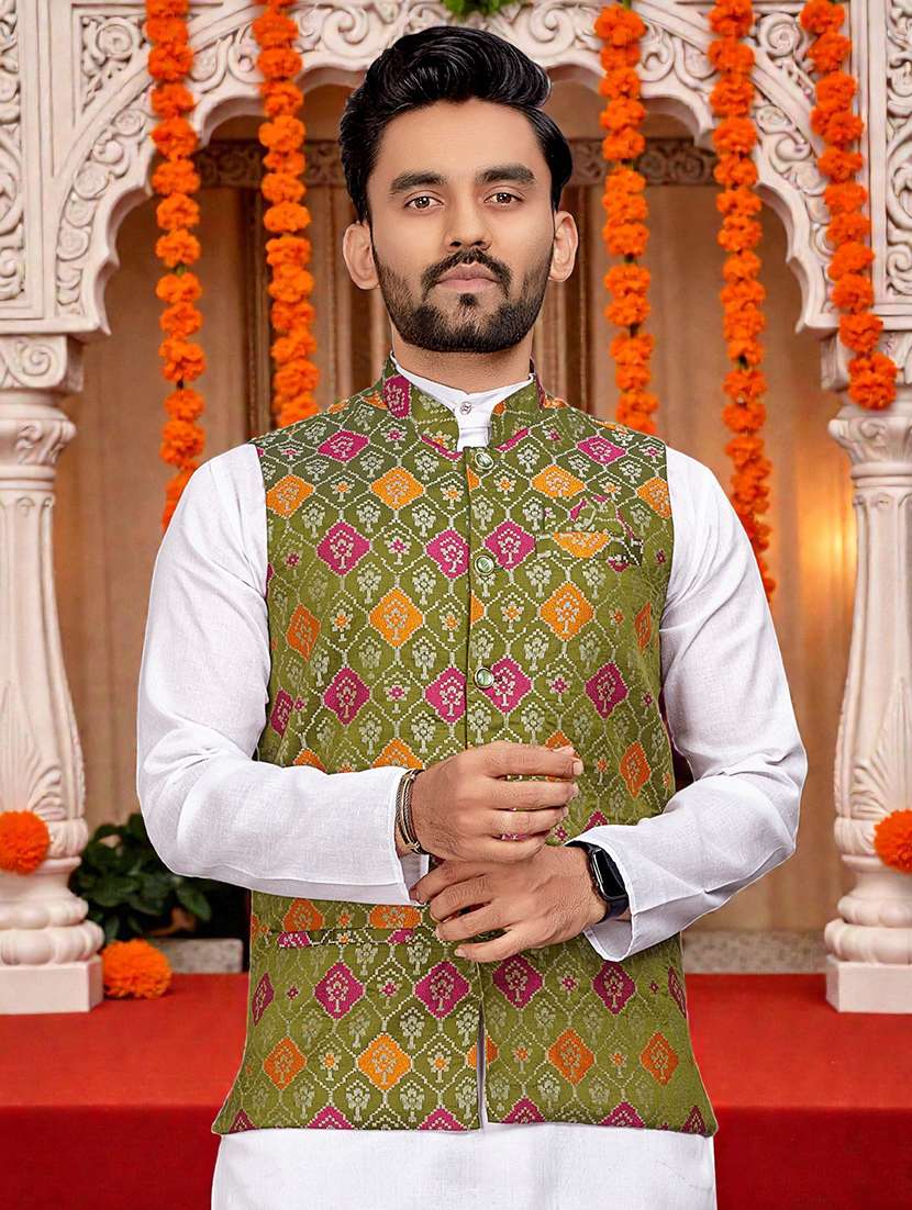 Men Self Design Mandarin Neck Nehru Jacket - 22595095 -  Standard Image - 1