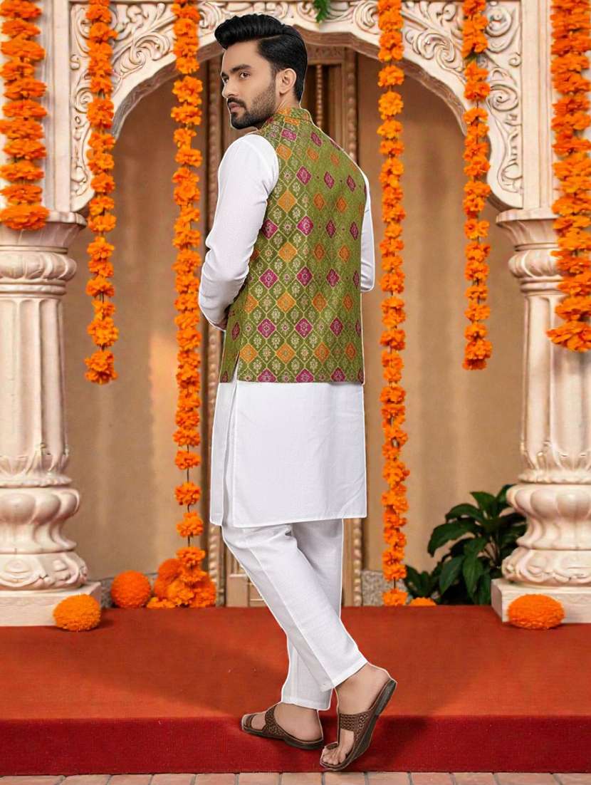 Men Self Design Mandarin Neck Nehru Jacket - 22595095 -  Standard Image - 4