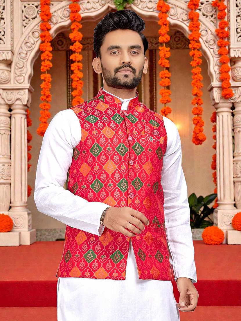 Men Self Design Mandarin Neck Nehru Jacket - 22595098 -  Standard Image - 1
