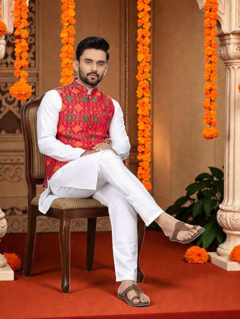 Men Self Design Mandarin Neck Nehru Jacket - 22595098 -  Standard Image - 4