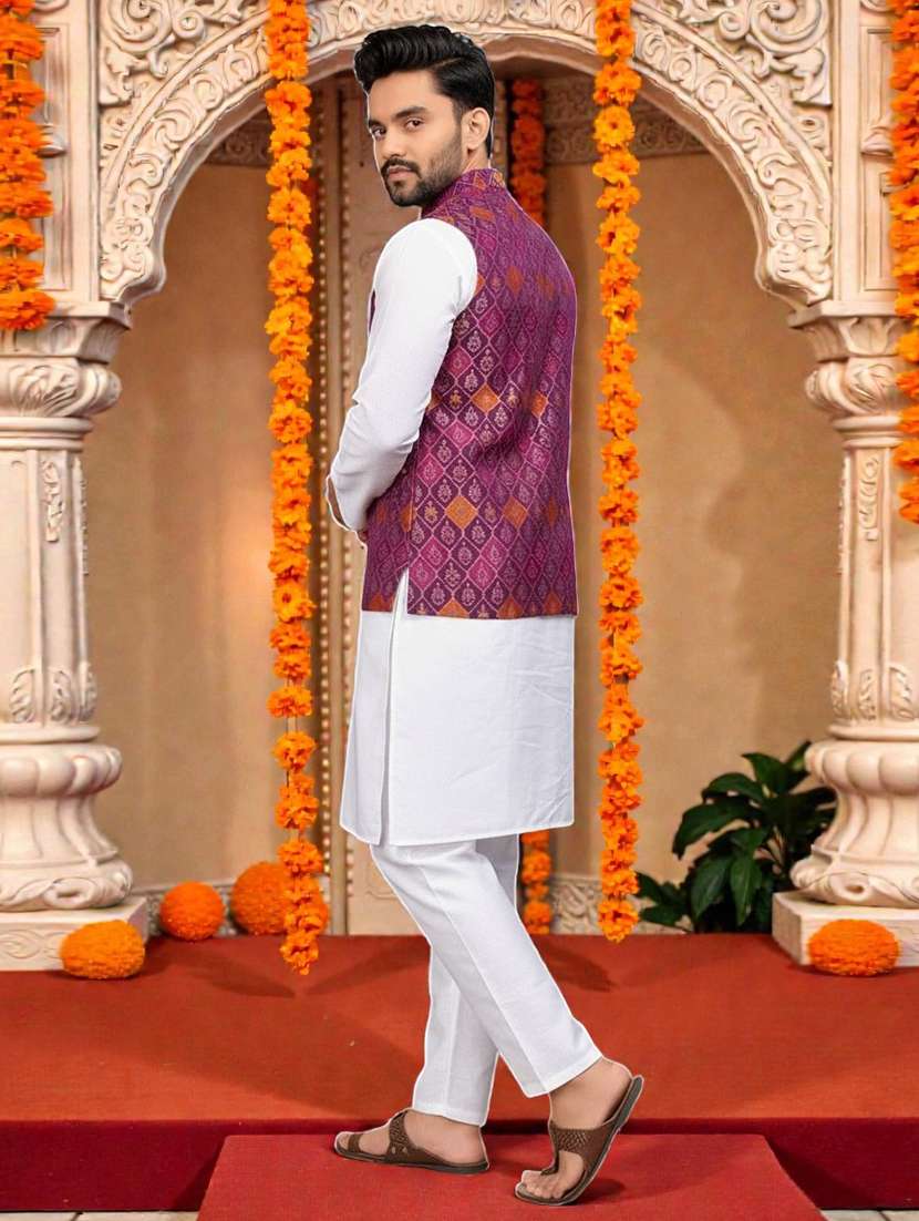 men self design mandarin neck nehru jacket - 22595099 -  Standard Image - 4