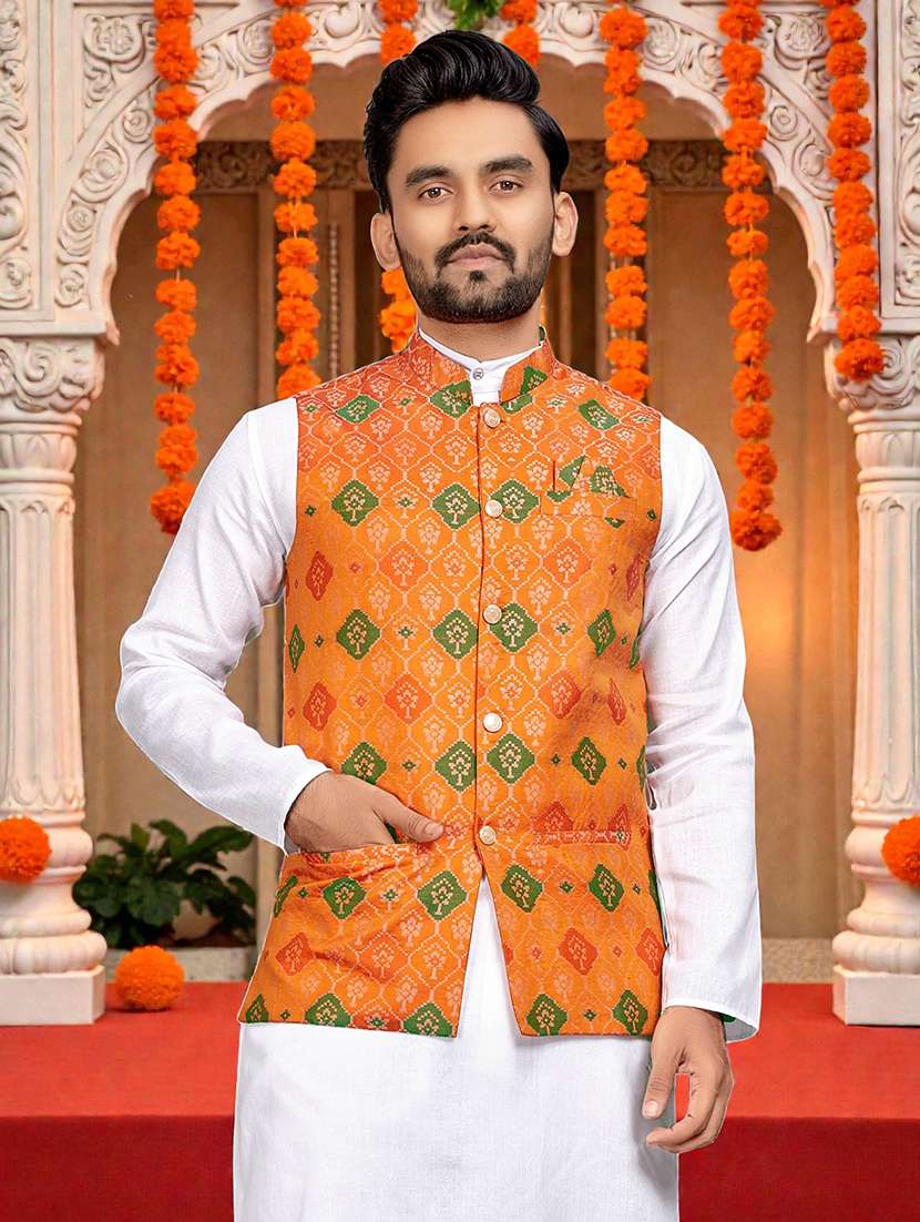 men self design mandarin neck nehru jacket - 22595100 -  Standard Image - 1