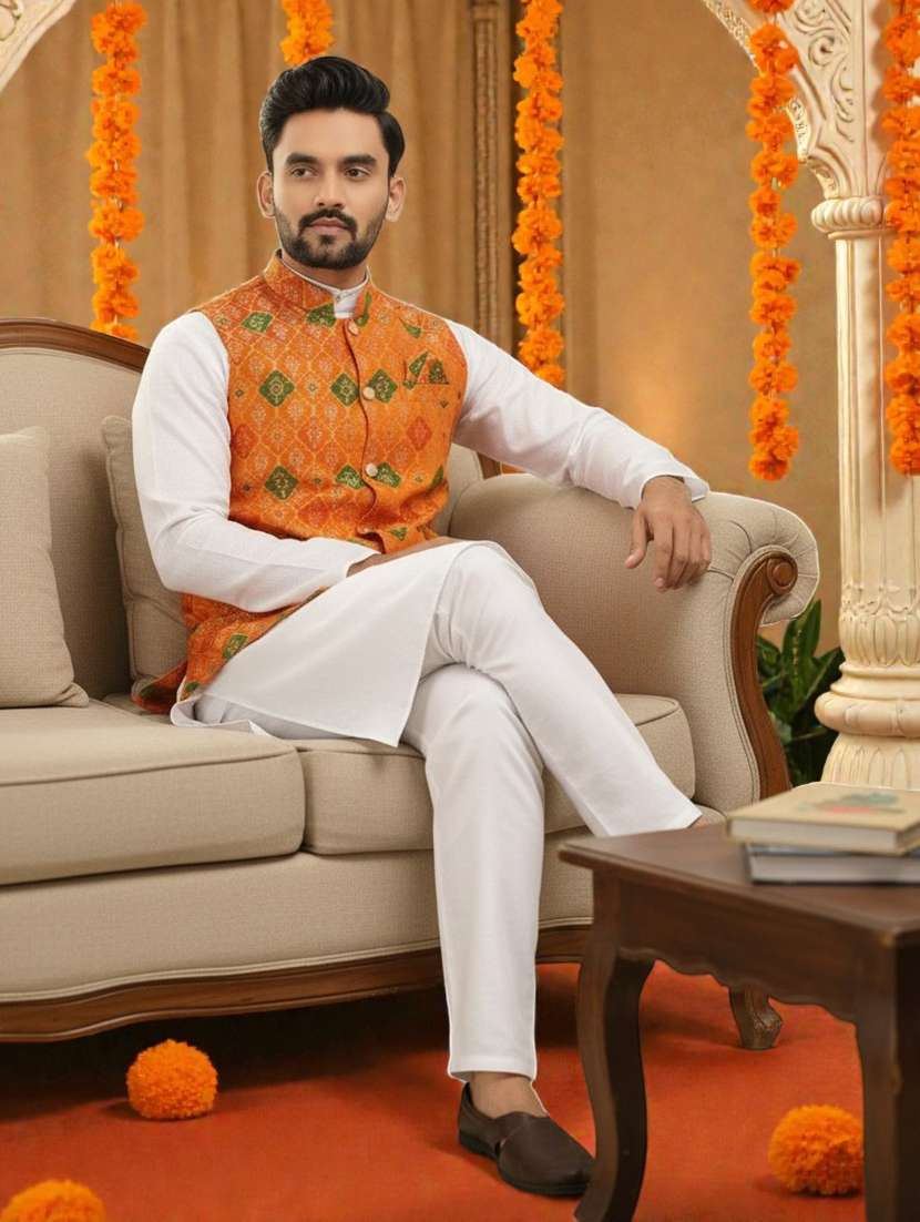 men self design mandarin neck nehru jacket - 22595100 -  Standard Image - 4
