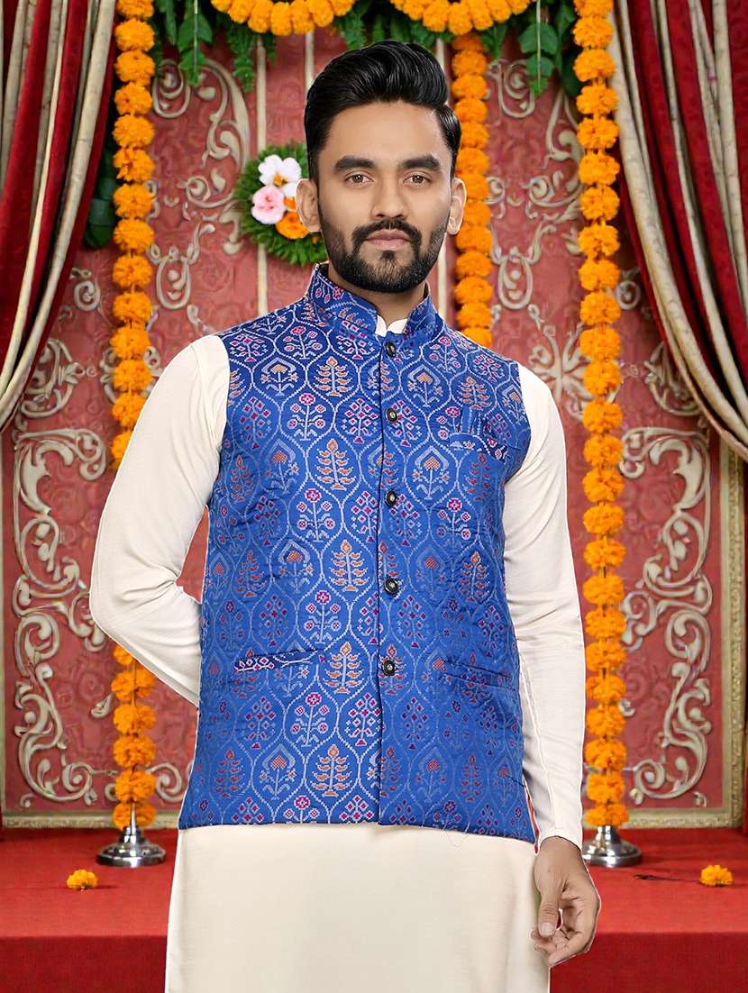 men self design mandarin neck nehru jacket - 22595105 -  Standard Image - 1