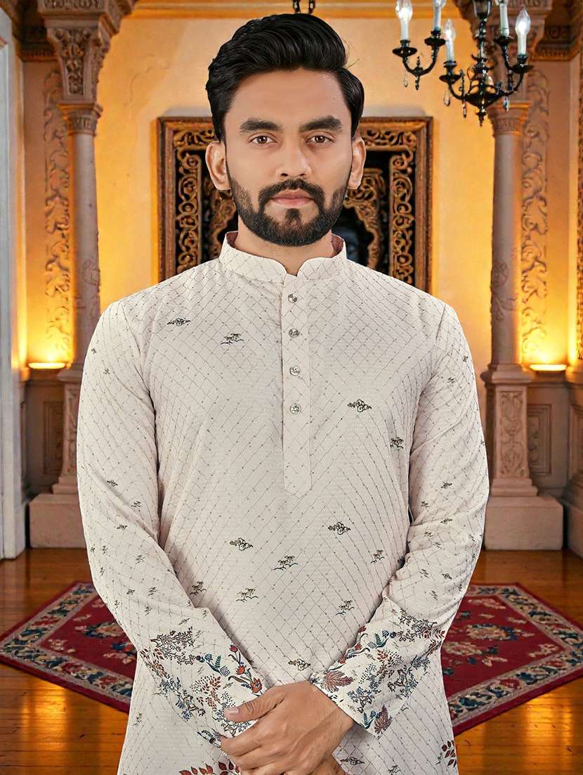 men printed mandarin neck long kurta - 22595141 -  Standard Image - 1