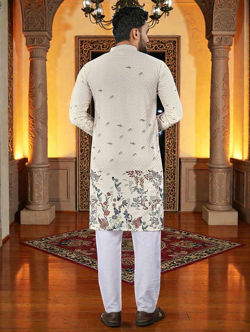 men printed mandarin neck long kurta - 22595141 -  Standard Image - 4