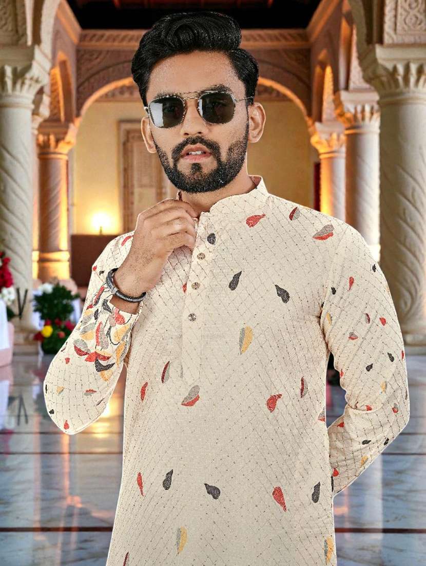 men printed mandarin neck long kurta - 22595146 -  Standard Image - 1