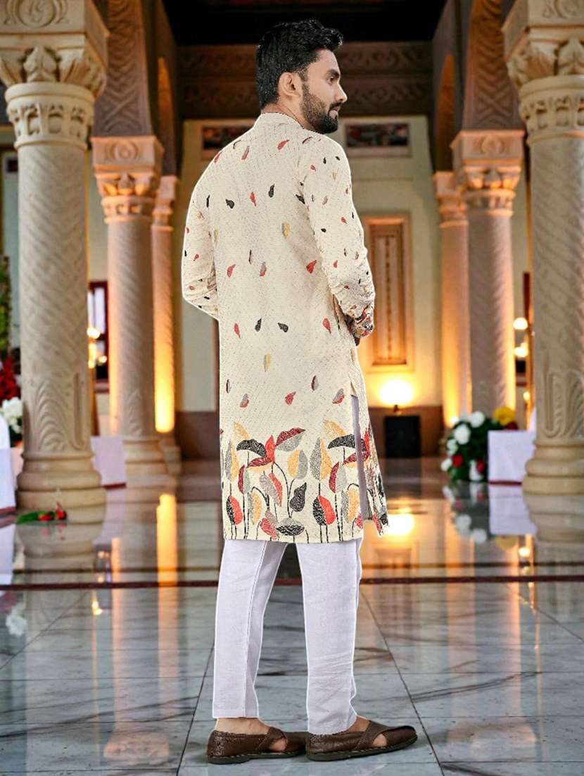 men printed mandarin neck long kurta - 22595146 -  Standard Image - 4