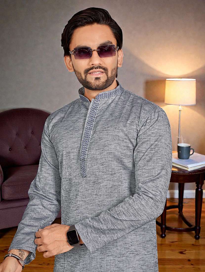 Men Self Design Mandarin Neck Long Kurta - 22595164 -  Standard Image - 1