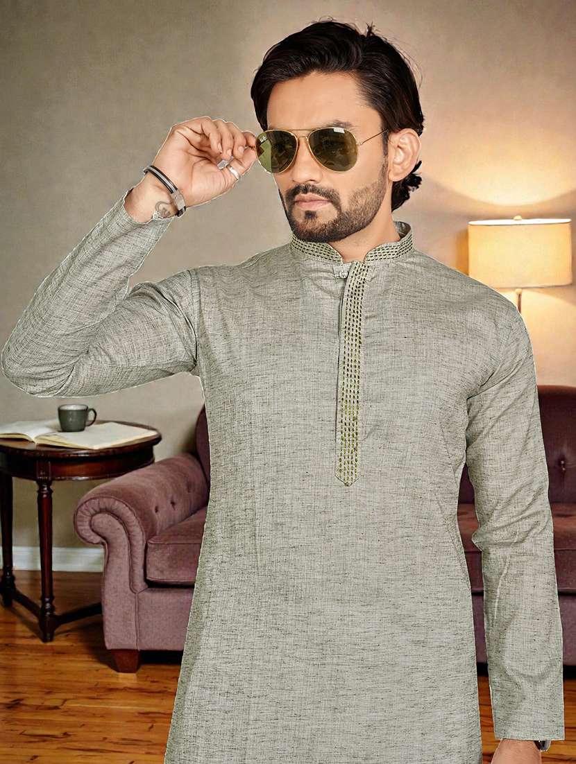 Men Self Design Mandarin Neck Long Kurta - 22595167 -  Standard Image - 1