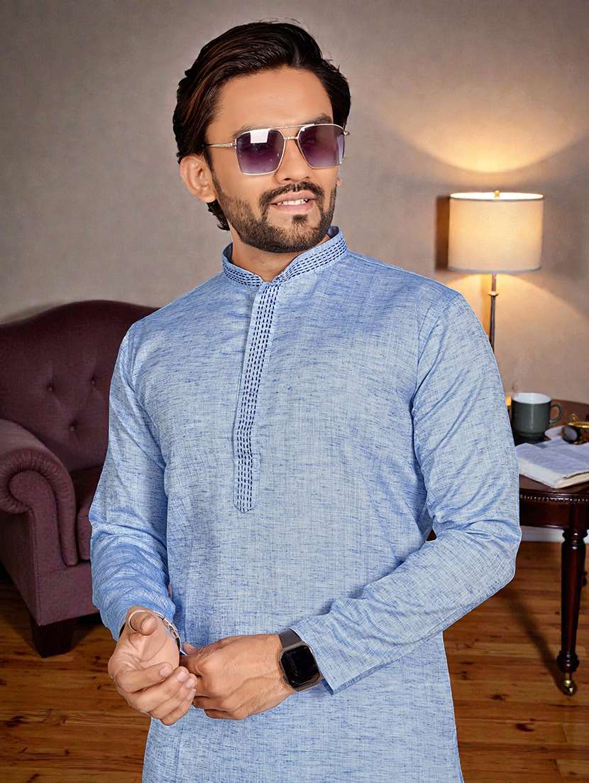 Men Self Design Mandarin Neck Long Kurta - 22595168 -  Standard Image - 1