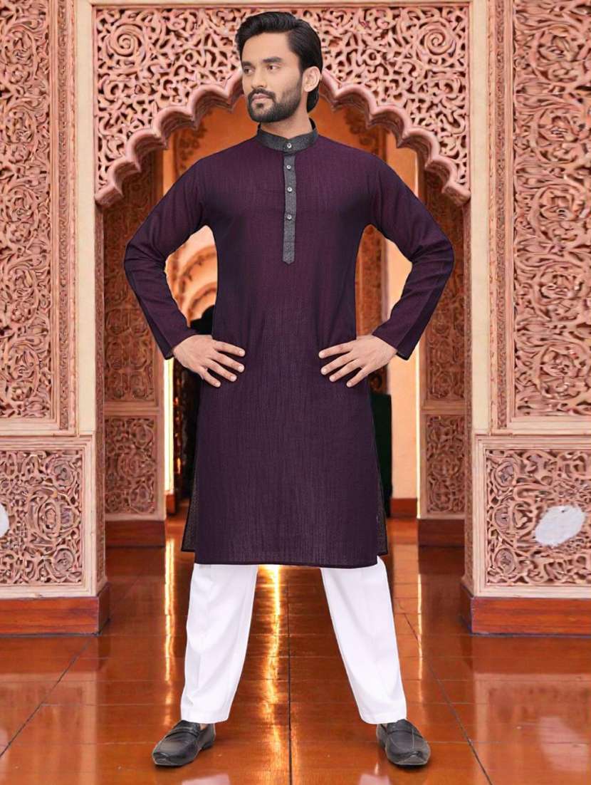men self design mandarin neck long kurta - 22595193 -  Standard Image - 1