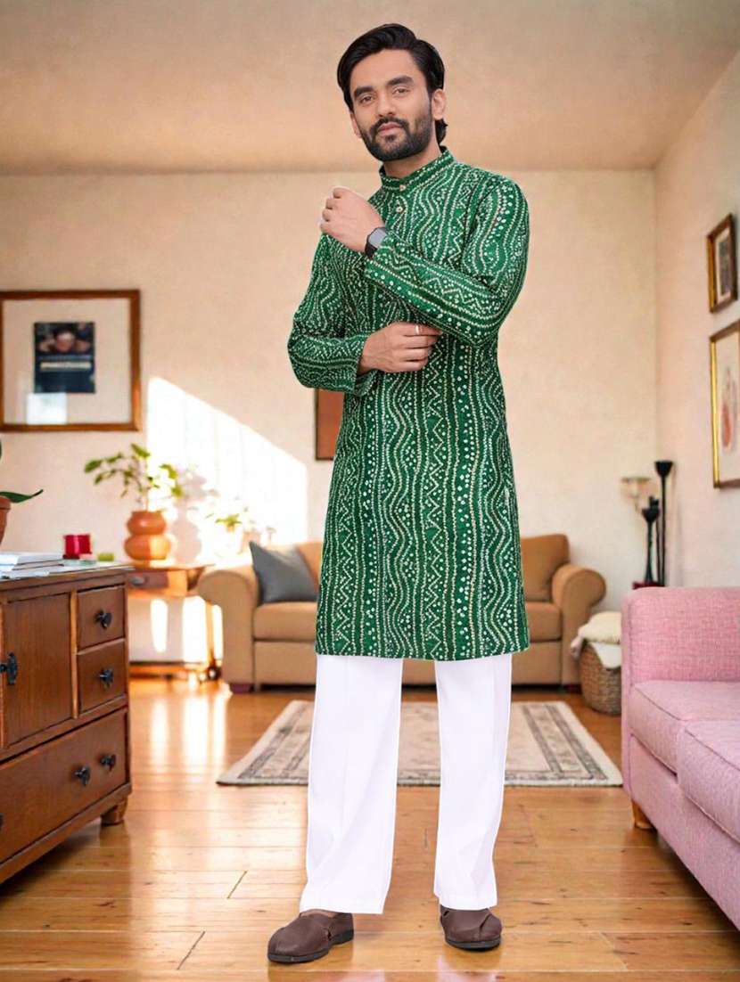 men printed mandarin neck long kurta - 22595195 -  Standard Image - 1