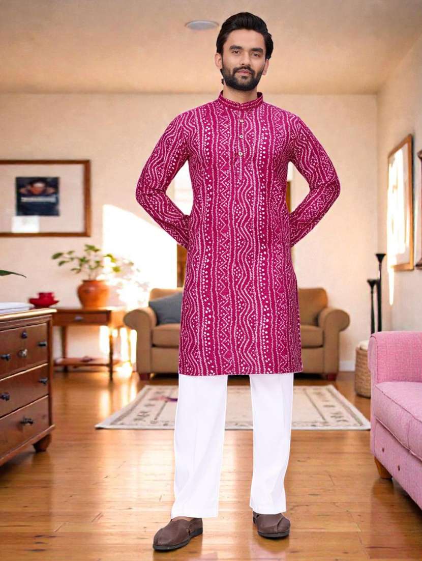 men printed mandarin neck long kurta - 22595196 -  Standard Image - 1