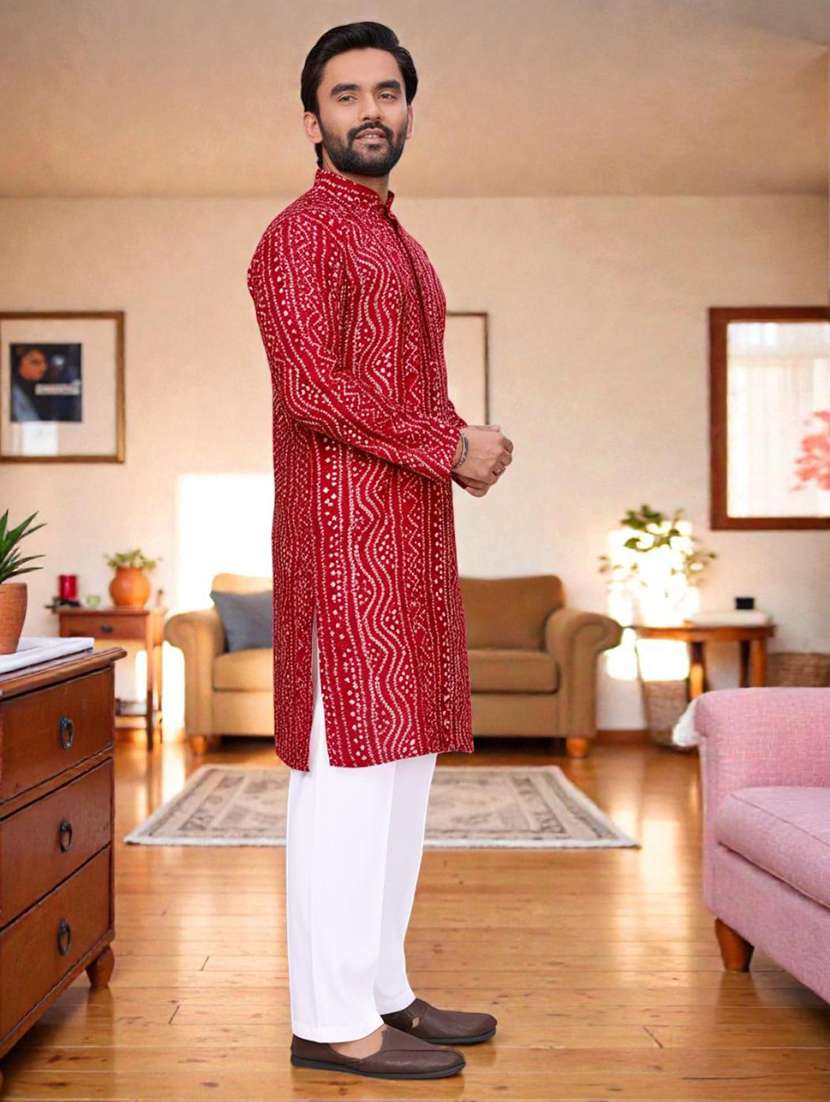 men printed mandarin neck long kurta - 22595197 -  Standard Image - 1