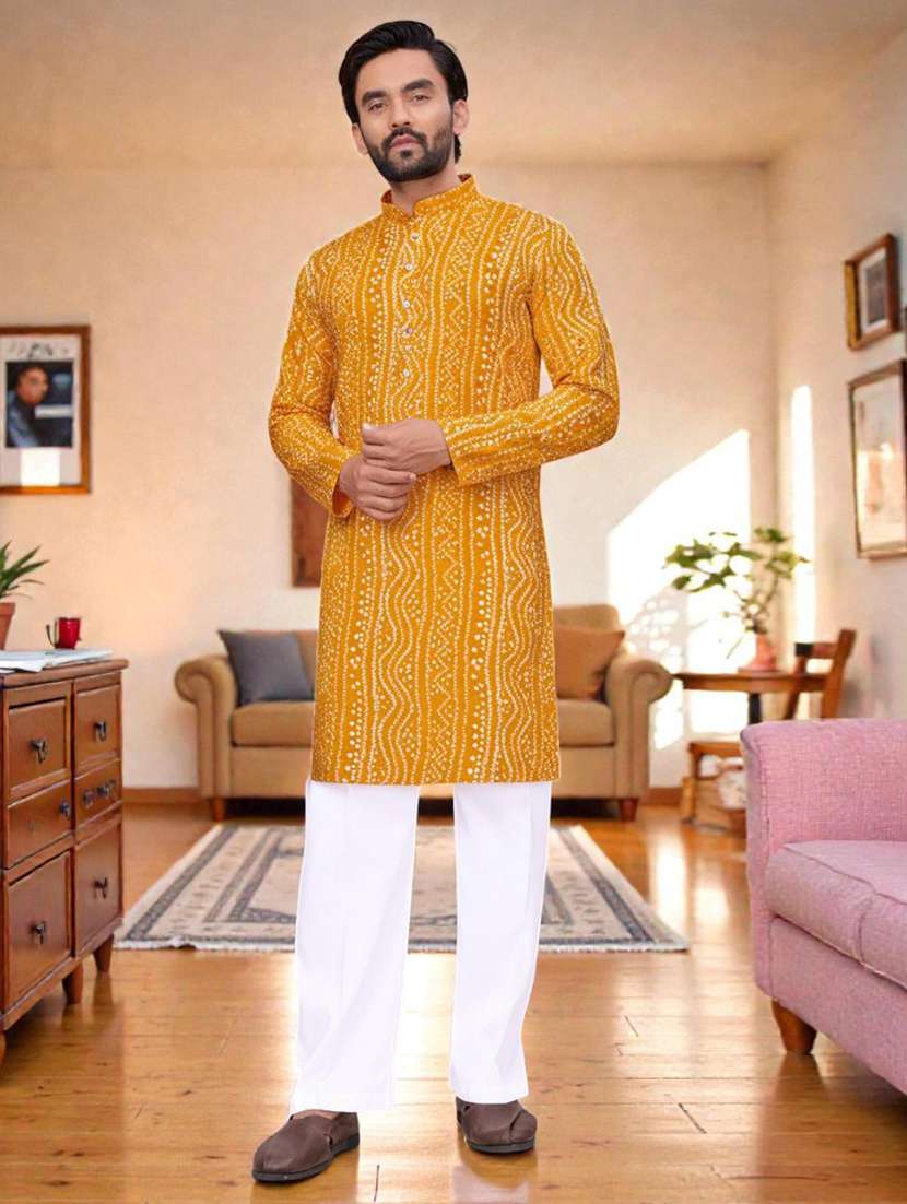 men printed mandarin neck long kurta - 22595198 -  Standard Image - 1