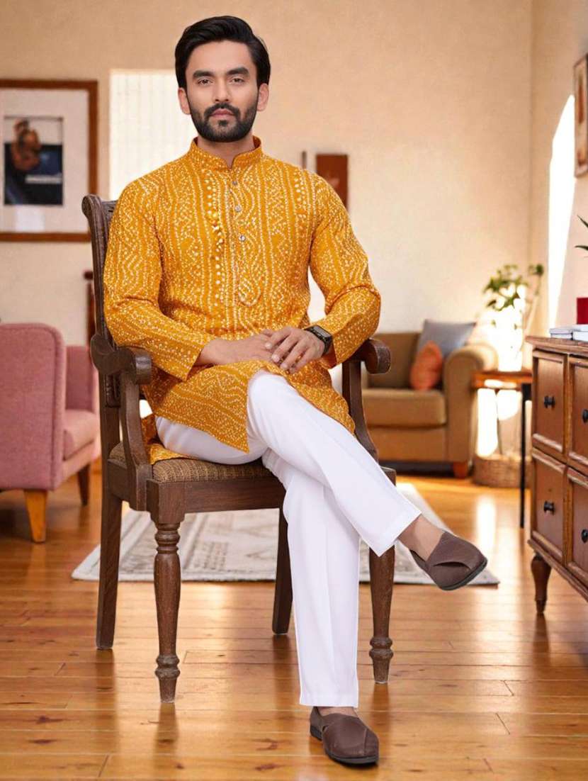 men printed mandarin neck long kurta - 22595198 -  Standard Image - 4