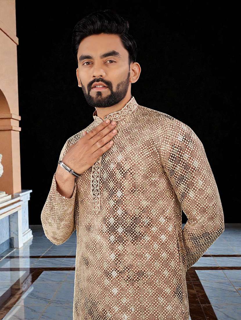 Men Printed Mandarin Neck Long Kurta - 22595233 -  Standard Image - 1