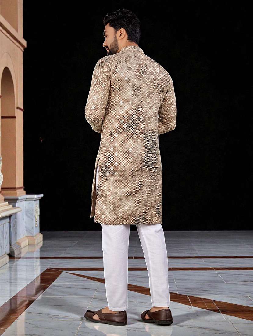 Men Printed Mandarin Neck Long Kurta - 22595233 -  Standard Image - 4