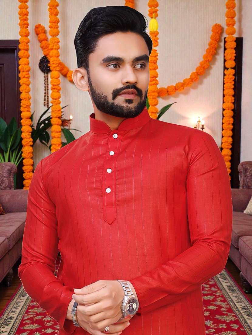 Men Striped Mandarin Neck Long Kurta - 22595248 -  Standard Image - 1