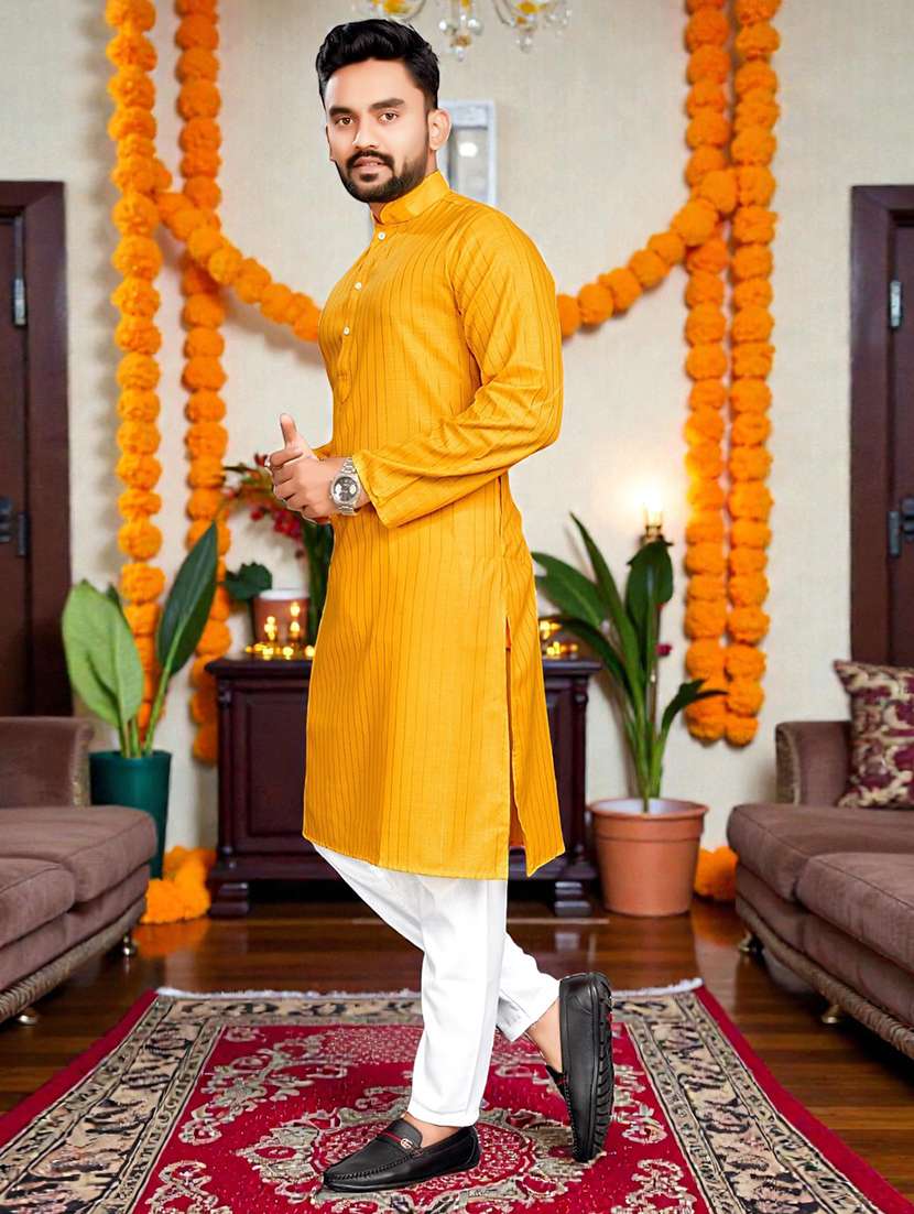men striped mandarin neck long kurta - 22595251 -  Standard Image - 1