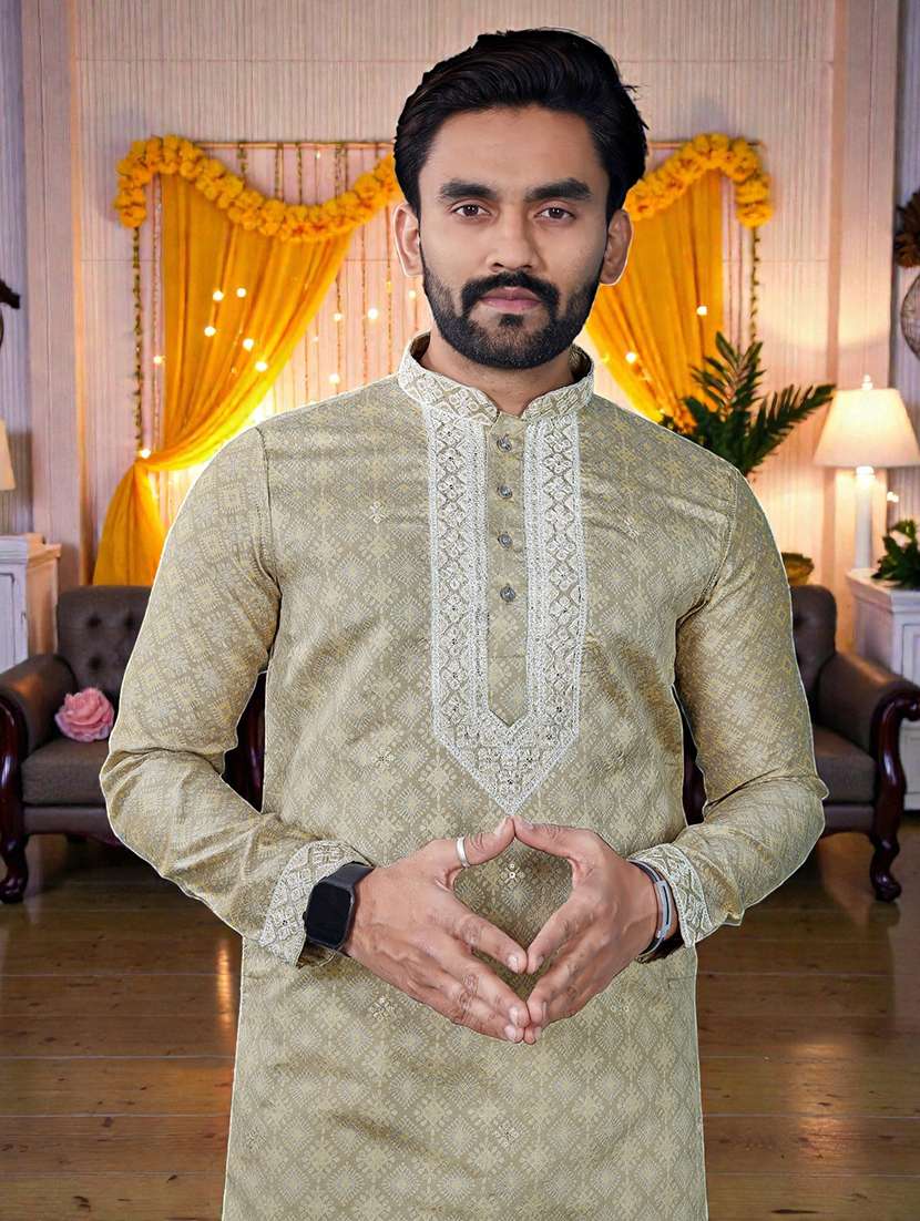 men printed mandarin neck short kurta - 22595260 -  Standard Image - 1