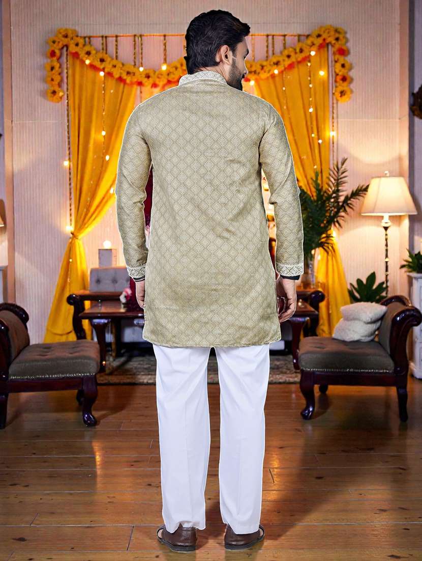 men printed mandarin neck short kurta - 22595260 -  Standard Image - 4