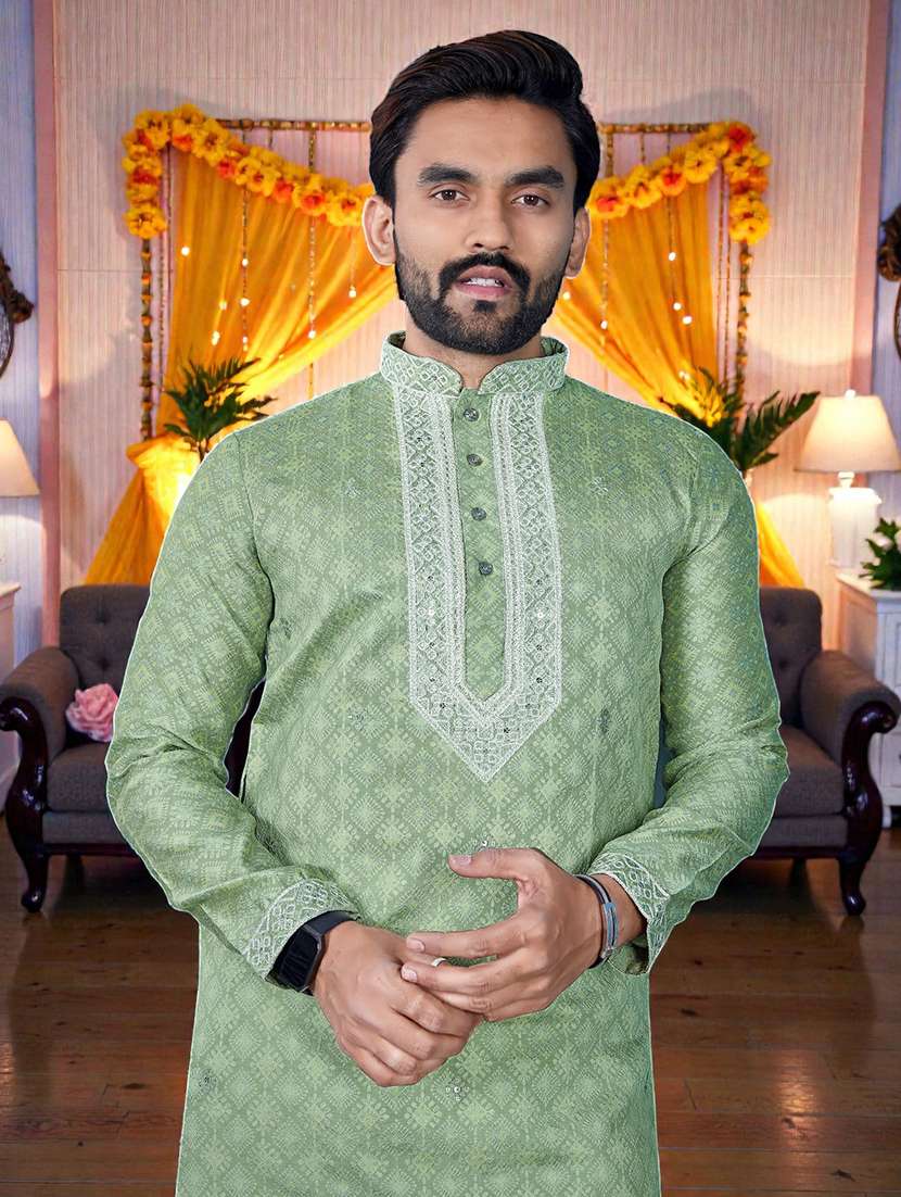 men printed mandarin neck short kurta - 22595262 -  Standard Image - 1