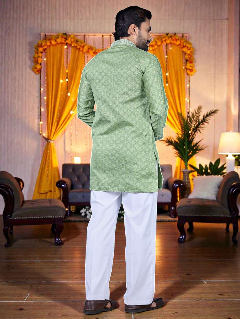 men printed mandarin neck short kurta - 22595262 -  Standard Image - 4