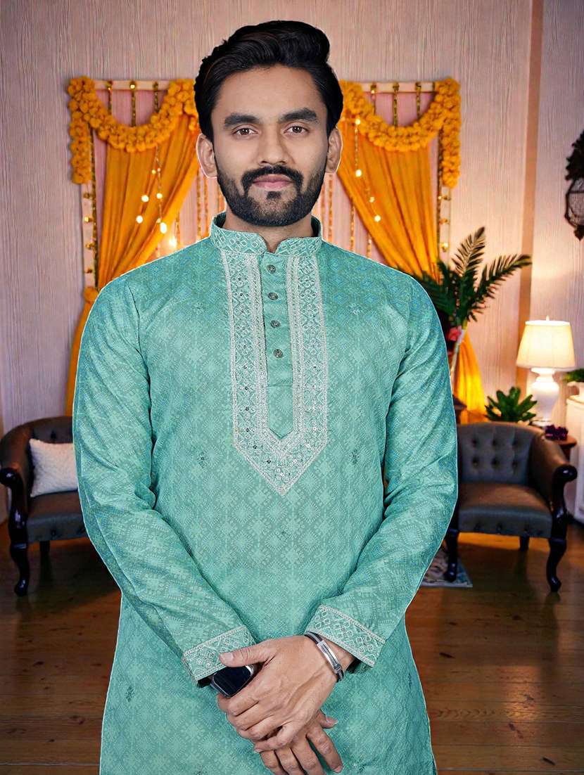 men printed mandarin neck short kurta - 22595263 -  Standard Image - 1