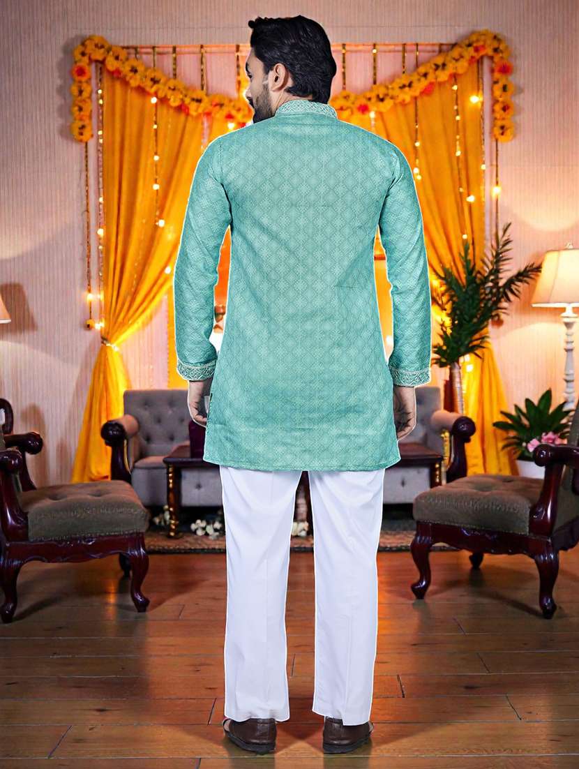 men printed mandarin neck short kurta - 22595263 -  Standard Image - 4